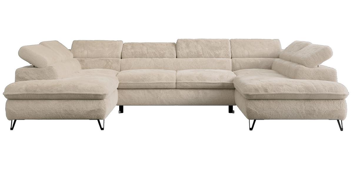 WOHNLANDSCHAFT PEDRO U Plüsch Ecru - Ecru/Schwarz, Textil/Metall (346/76/208cm) - MKS