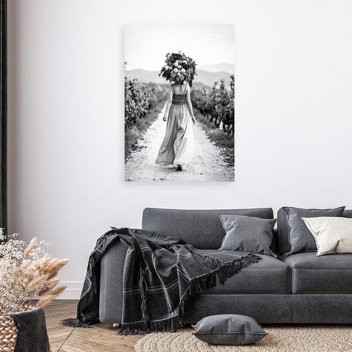 LEINWANDBILD Frau mit Früchten auf dem Kopf 40x60cm - Schwarz, Textil (40/60cm) - Feeby