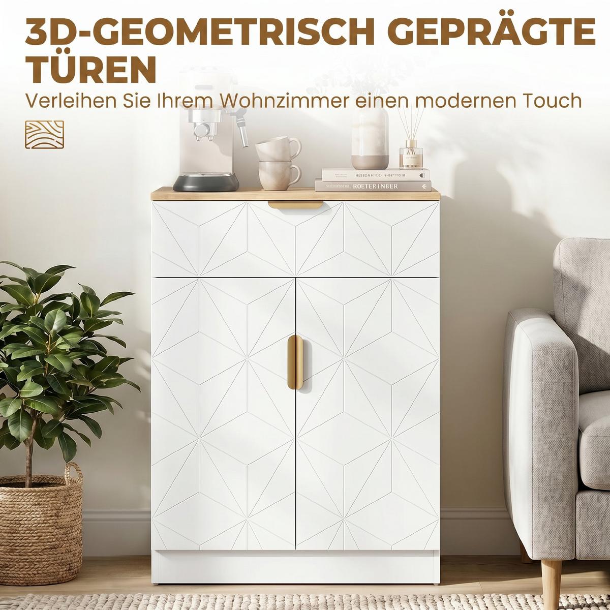 SIDEBOARD MDF Weiß - Goldfarben/Weiß, Holzwerkstoff/Kunststoff (32/82/60cm) - HOMCOM