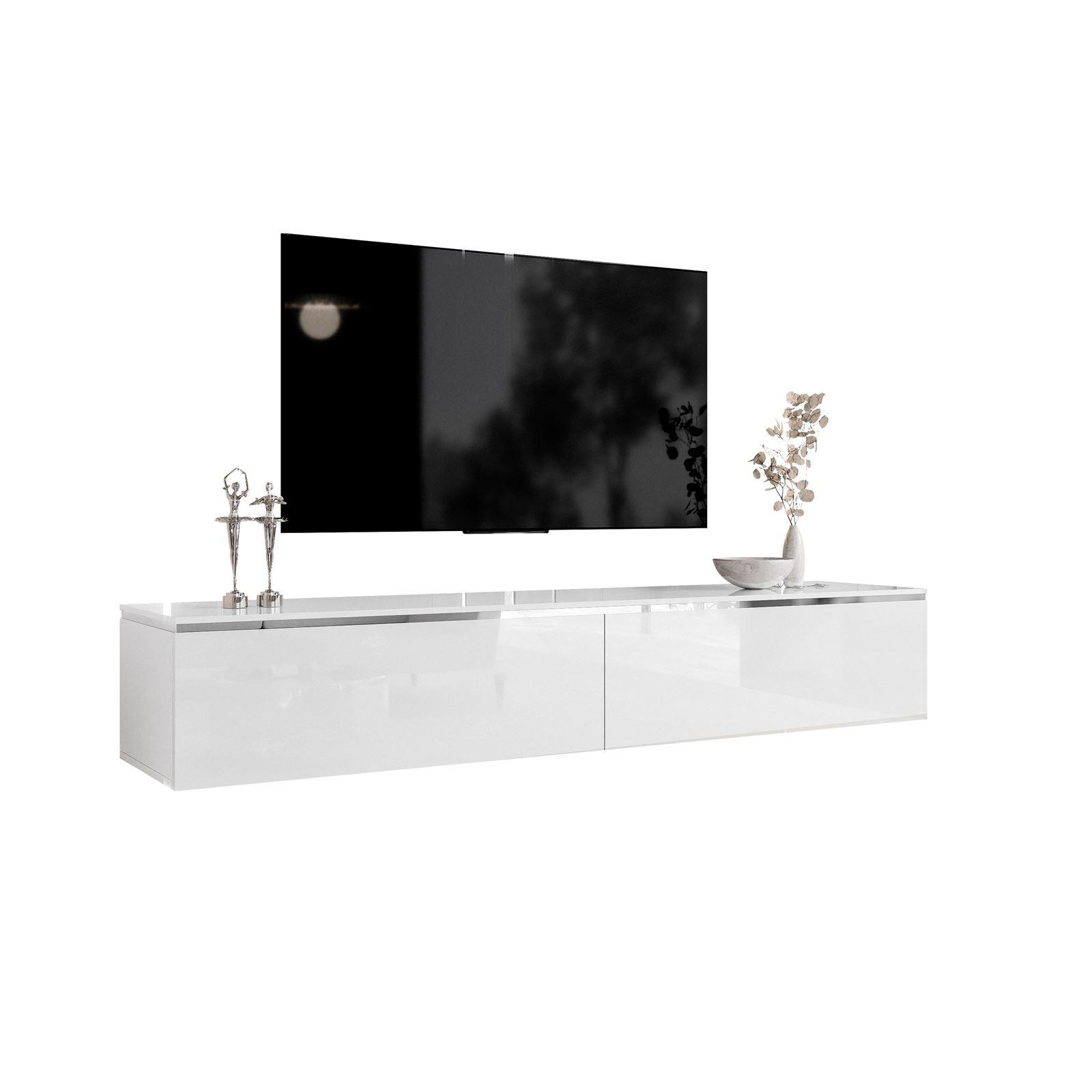 TV-SCHRANK AURORA SILVER 180 cm mit LED-Beleuchtung – hängend - Weiß Hochglanz, Holzwerkstoff (180/32/40cm) - Lookway