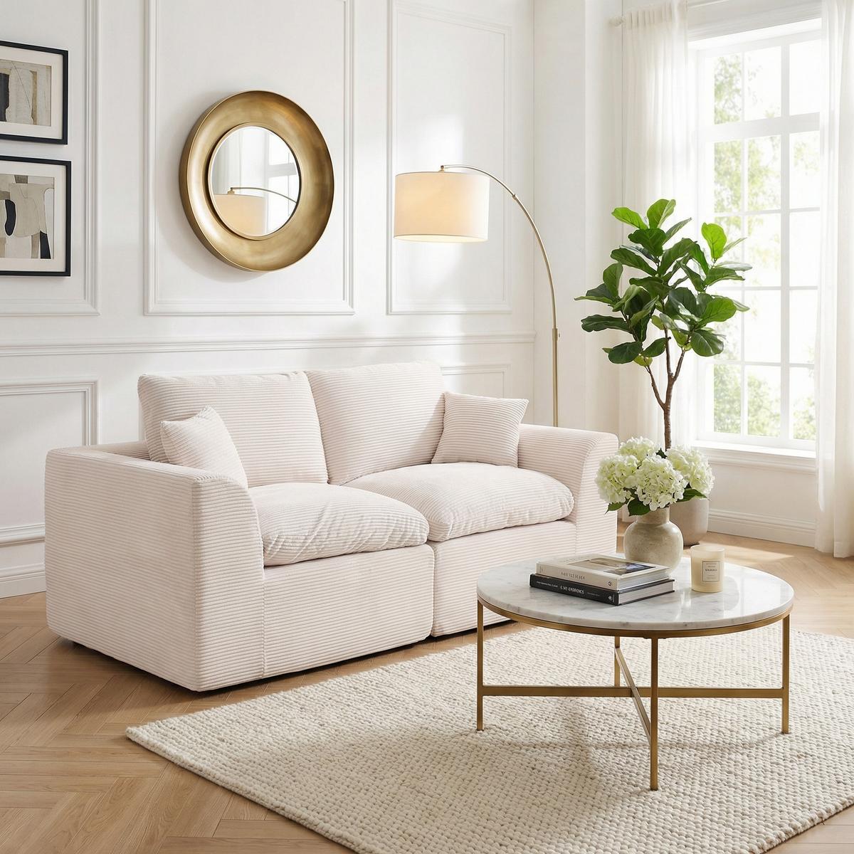2-SITZER-SOFA XXL aus Cord mit Federkern-Polsterung Montagefrei - Beige, Textil (204/84/102cm) - Urban Meuble