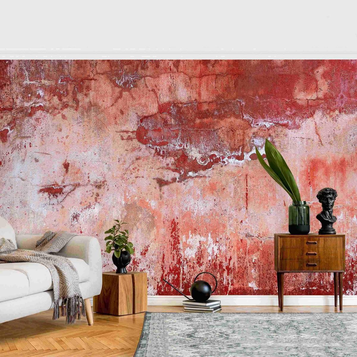 FOTOTAPETE Grunge Betonwand Rot 288/190 cm - Rot, Papier (288/190cm) - Bilderwelten