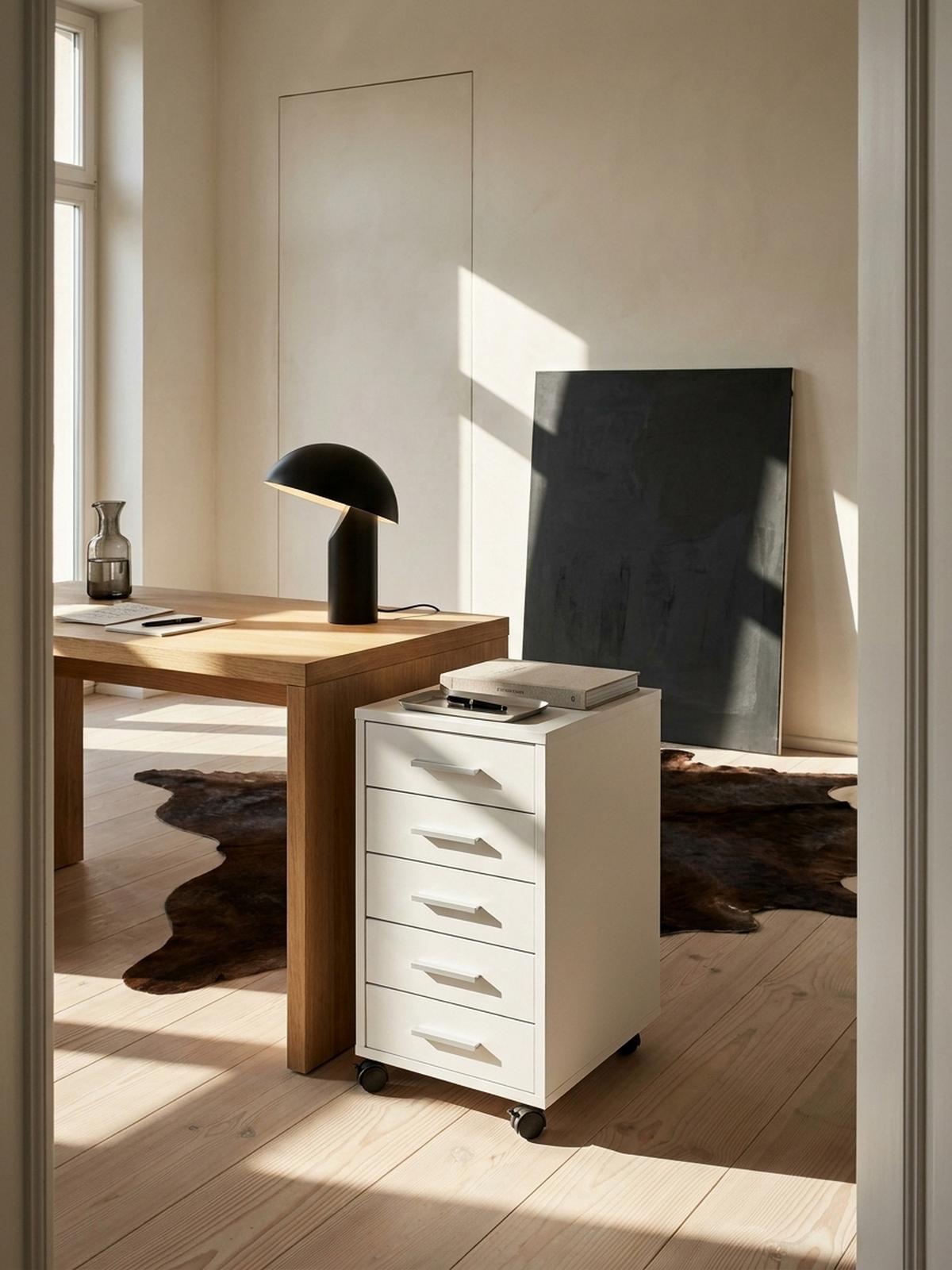 SCHUBLADENSCHRANK Holz 5 Schubladen Mit Rollen ITTER, Weiß 33x38x63 cm - Schwarz/Weiß, Holz/Kunststoff (33/63/38cm) - KADIMA DESIGN