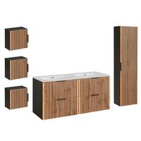 BADMÖBEL 120.4cm Gaia 2er-Set Holz in Eichenoptik und Schwarz - Braun, Holzwerkstoff (120.4/57/46cm) - Petits-meubles