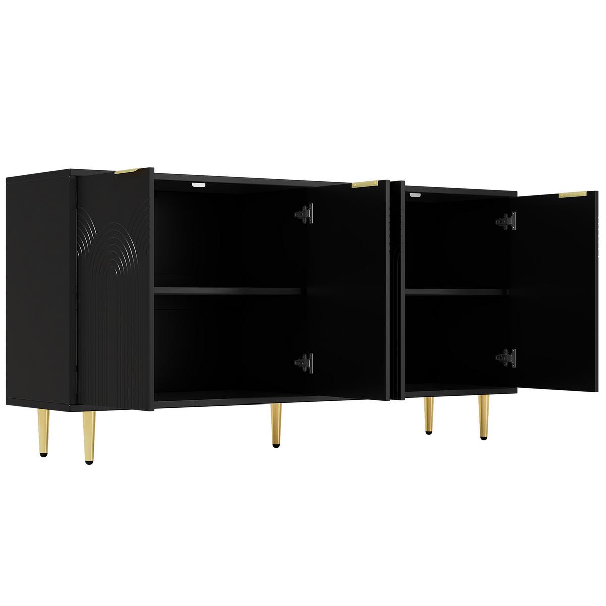 SIDEBOARD schwarz & gold-details mit 4 türen & 3d-rillen-design - Schwarz, Holzwerkstoff (160/80/40cm) - Urban Meuble