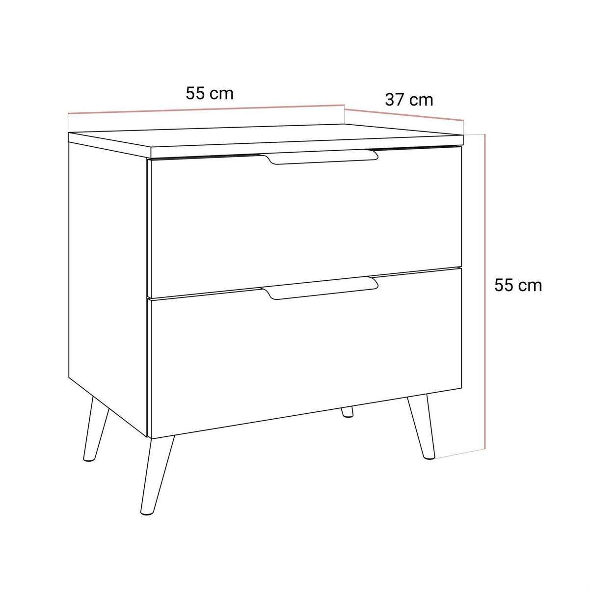 NACHTKOMMODE LINA KASCHMIR 2S auf schrägen Beinen LED schwarze Beine und Griffe - Ecru, Holzwerkstoff (55/55/37cm) - Lookway
