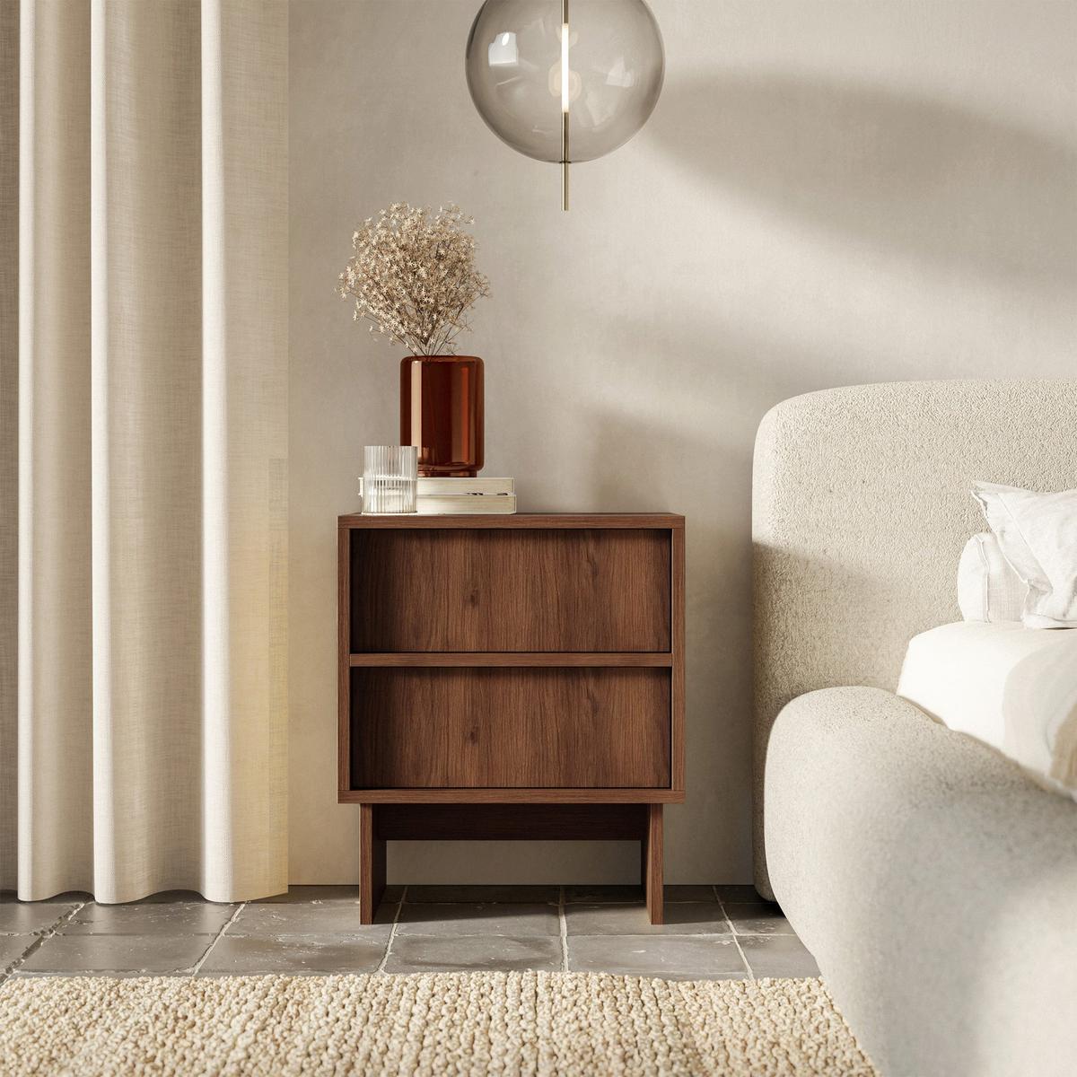 NACHTTISCH Sanva WARMIA WALNUSS 50 CM - Dunkelbraun, Holzwerkstoff (49.6/56/35cm) - Selsey