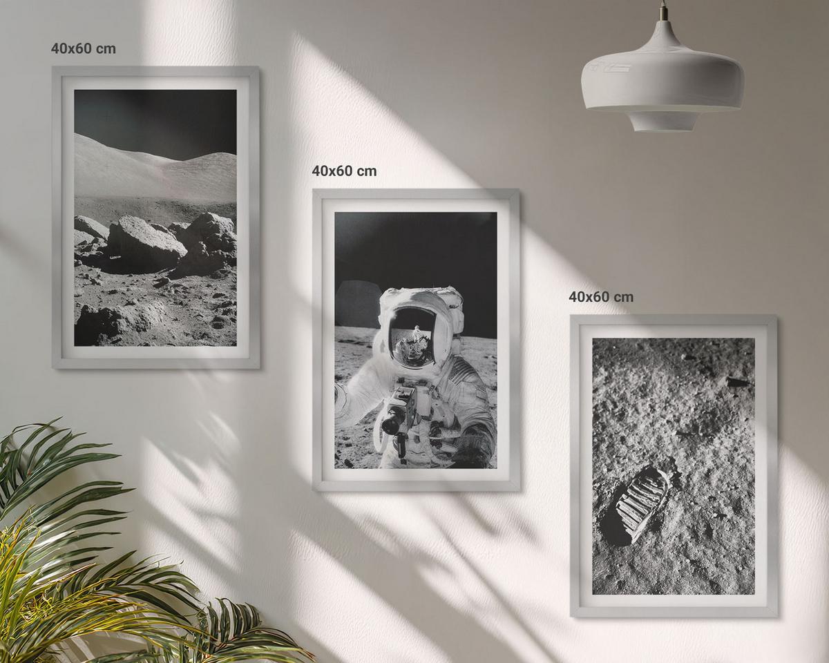 BILDER SET 3er Set - 40x60 cm Silberner Rahmen - NASA-Fotos vom Mond Astronaut - Silberfarben, Kunststoff (40/60cm) - TULUP