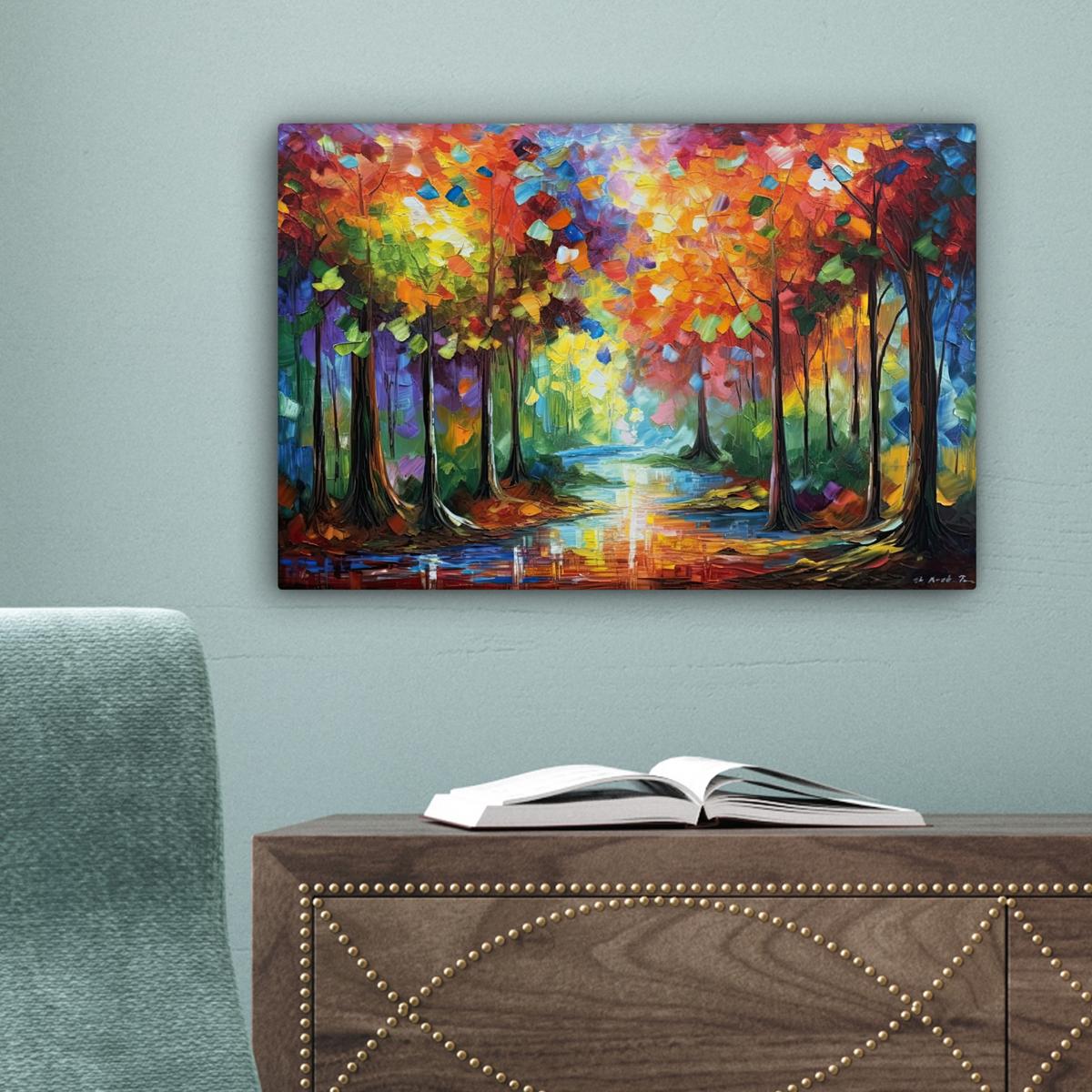 LEINWANDBILD Landschaft - Wald - Farben - Natur Deko Schlafzimmer 30x20 cm - Multicolor, Textil (30/20cm) - MuchoWow