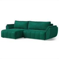 ECKSOFA OLSI Grün Velours-Stoff mit Schlaffunktion - Grün, Holz (285/148cm) - MASSENO