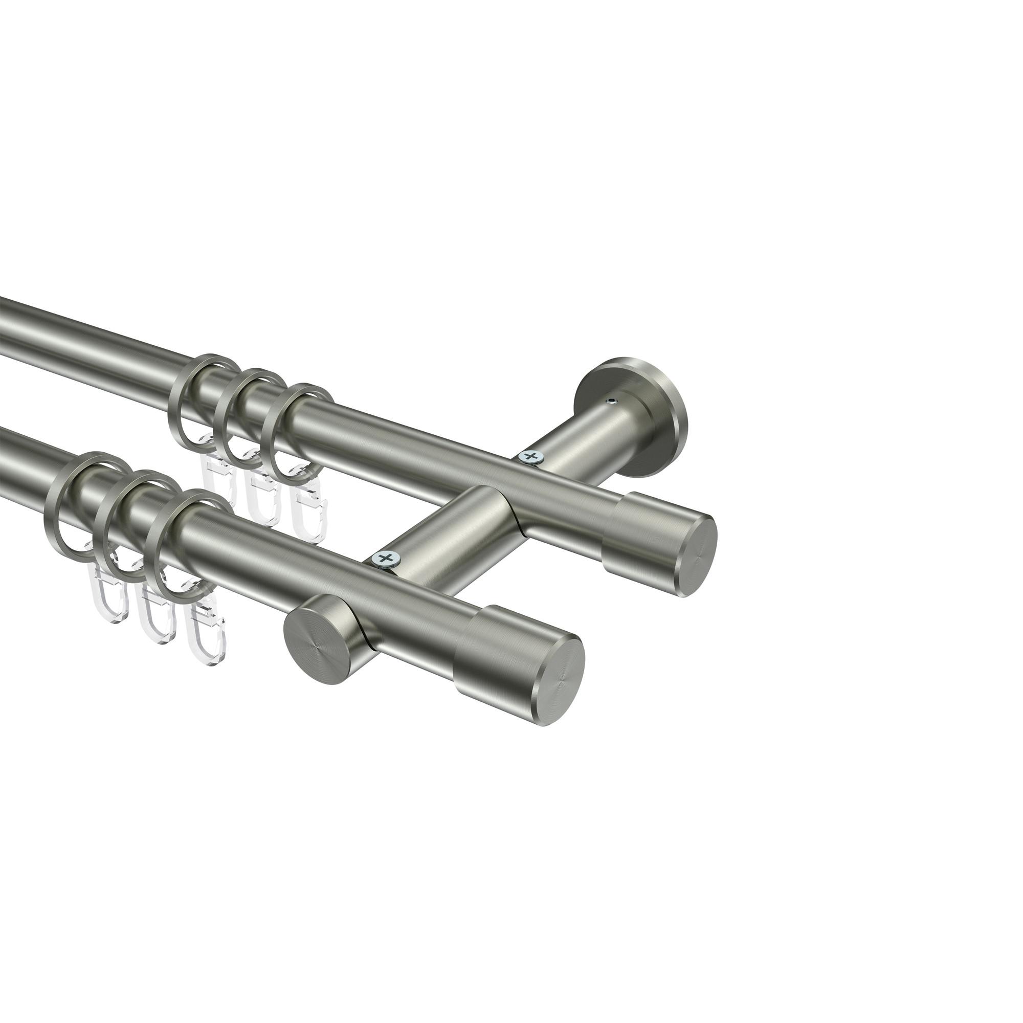 GARDINENSTANGE Platon Santo 420 cm (geteilt in 3 x 140 cm), 2-läufig, 20 mm Ø Edelstahl-Optik - Edelstahlfarben, Metall (420cm) - INTERDECO