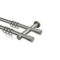 GARDINENSTANGE Platon Santo 420 cm (geteilt in 3 x 140 cm), 2-läufig, 20 mm Ø Edelstahl-Optik - Edelstahlfarben, Metall (420cm) - INTERDECO