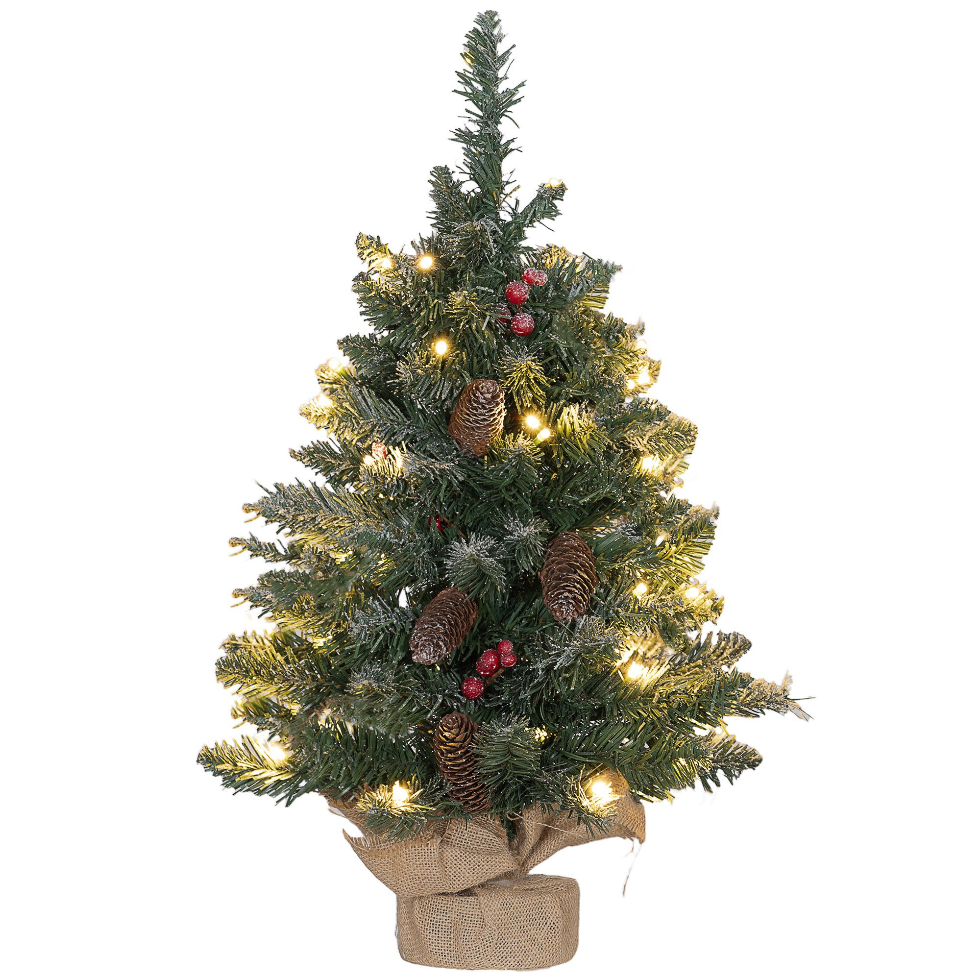 KÜNSTLICHER Weihnachtsbaum 0,6 m Christbaum 86 Astspitzen mit 50 warmweißen LED - Grün, Kunststoff (60cm) - HOMCOM