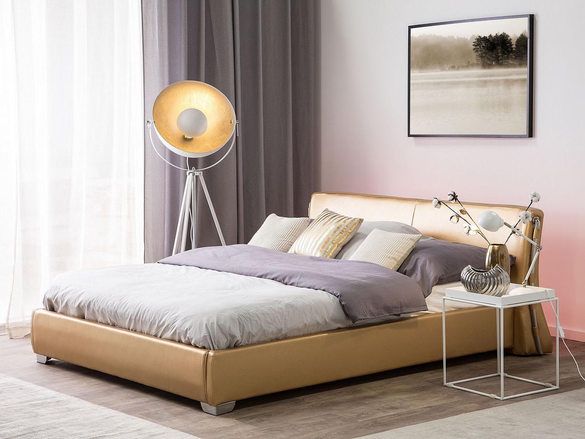 WASSERBETT mit LED 140x200 cm Gold Paris - Goldfarben, Leder (140/200cm) - Beliani