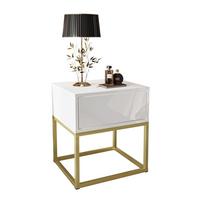 NACHTTISCH BLANCO GOLD II auf goldenem Gestell Weiß Hochglanz - Weiß Hochglanz, Holzwerkstoff (45/52/36.5cm) - Lookway