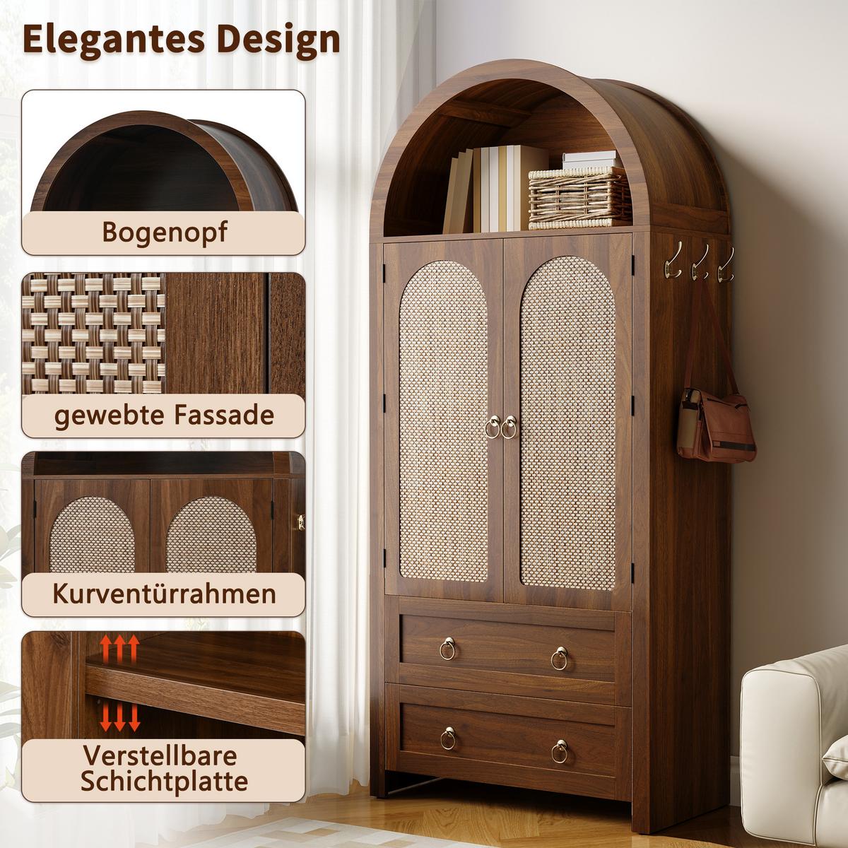 SIDEBOARD rattan bogen walnuss 180cm vintage - Walnussfarben, Holzwerkstoff (80/180/40cm) - Urban Meuble