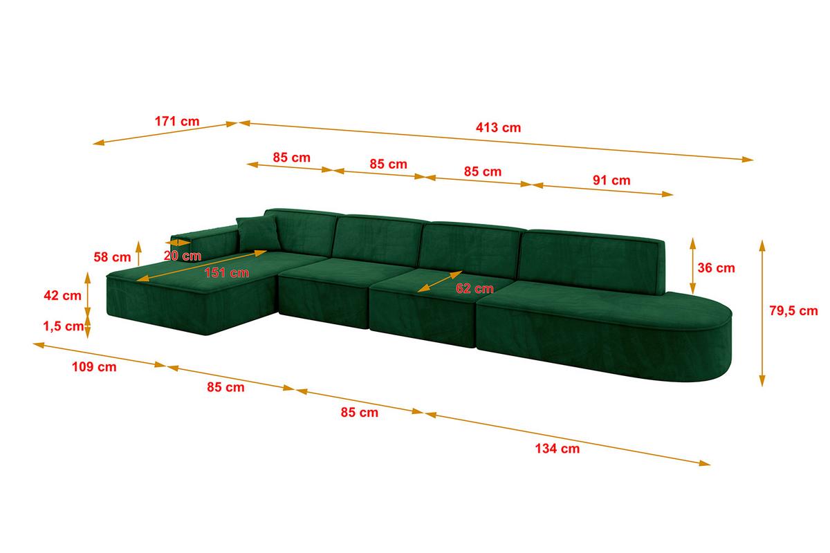 ECKSOFA Ottomane Links IREA-L3-v4 - 413x171x79 cm Grün - Grün, Holzwerkstoff/Textil (413/171cm) - ALTDECOR