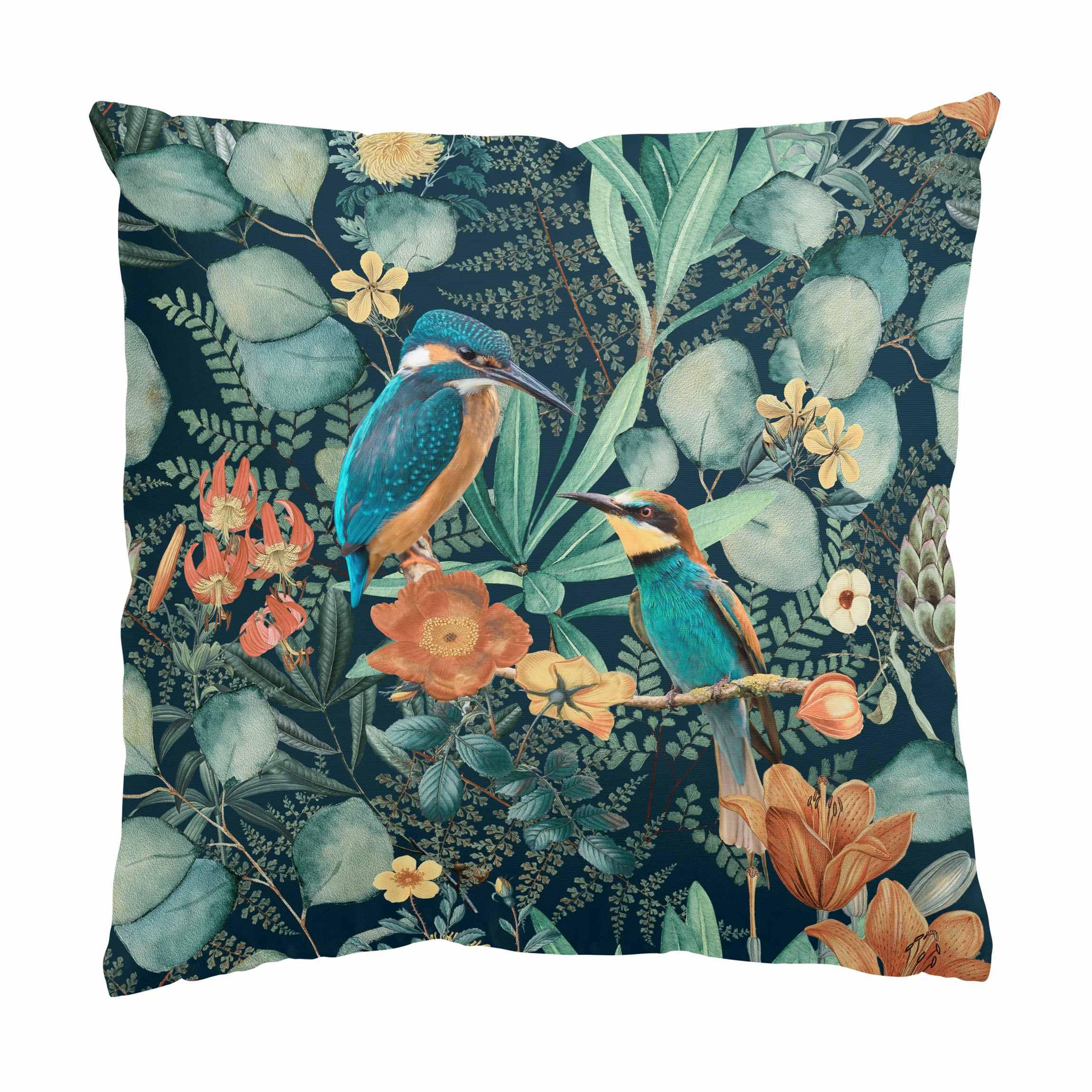 KISSENBEZUG Blumenparadies Eisvogel und Kolibri 50/50 cm - Grün, Textil (50/50cm) - Bilderwelten