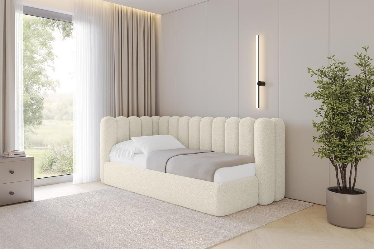 EINZELLBETT Jugendbett mit Bettkasten und Matratze H3/H4, Rechts - HUGY 100x200 Beige - Champagner, Holzwerkstoff/Textil (100/200cm) - ALTDECOR