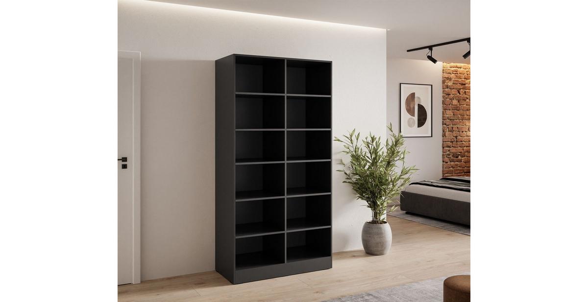 KLEIDERSCHRANK SANDBOX LOFT 100 101/49/200 cm Schwarzgraphit / Schwarzgraphit + Eiche Wotan ohne LED 4 Zusatzböden - Schwarz, Holzwerkstoff/Kunststoff (101/200/49cm) - Lookway