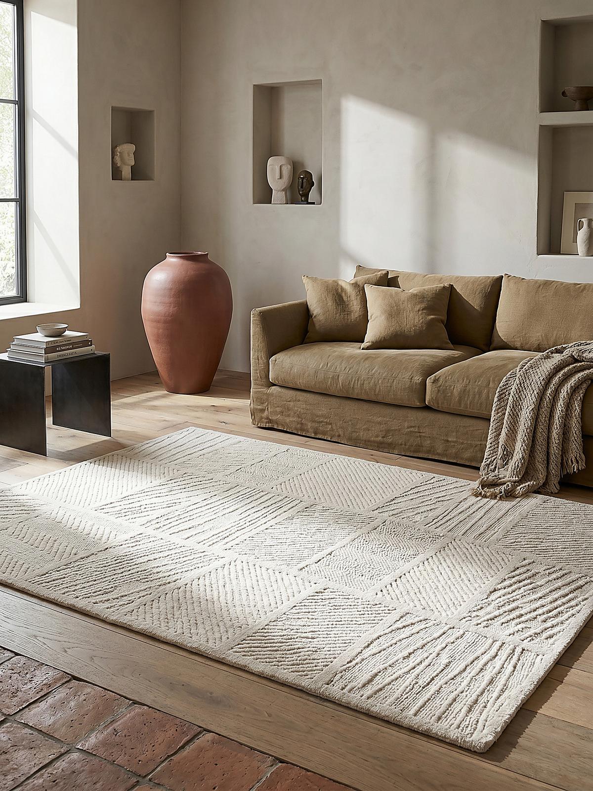 TEPPICH aus Wolle CARVE in Weiß, geometrisch, 140 x 200 cm - Beige, Textil (140/200cm) - KADIMA DESIGN