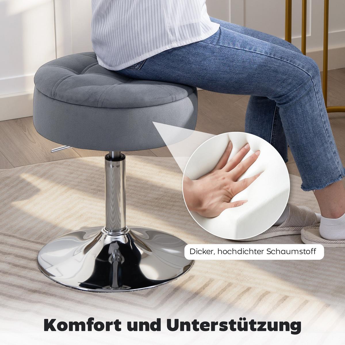 BARHOCKER Polyester Stahl Grau - Silberfarben/Grau, Textil/Metall (39/65/39cm) - HOMCOM