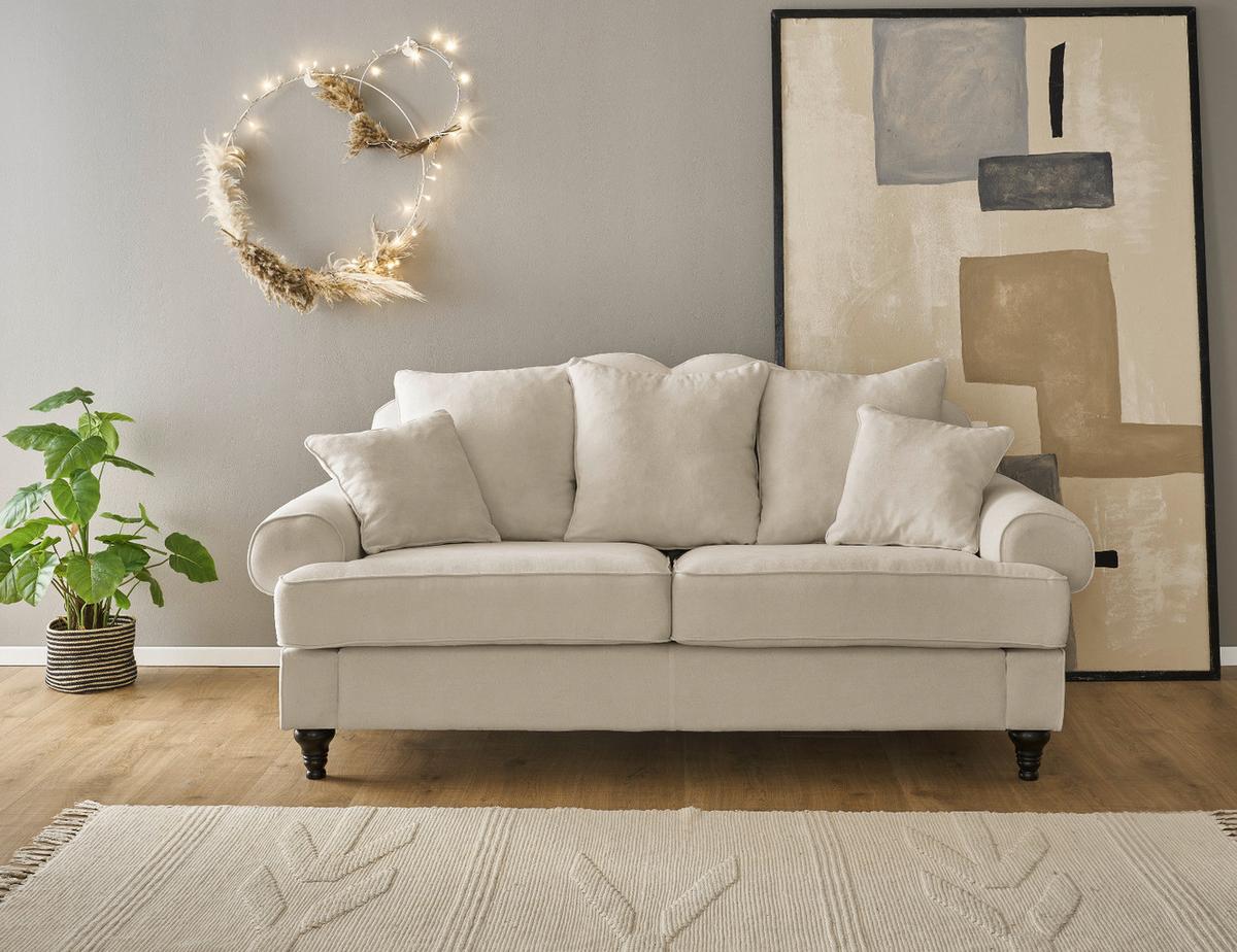 SOFA beige Landhaus, Couch 3-Sitzer 200 cm - Beige, Holz/Textil (200/95/100cm) - Furn.Design