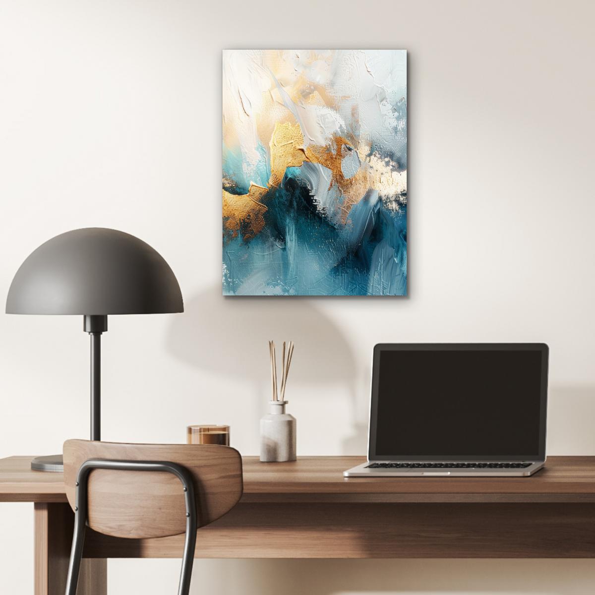 METALLBILD Abstrakt - Kunst - Gold - Blau 30x40 cm - Petrol, Metall (30/40cm) - MuchoWow