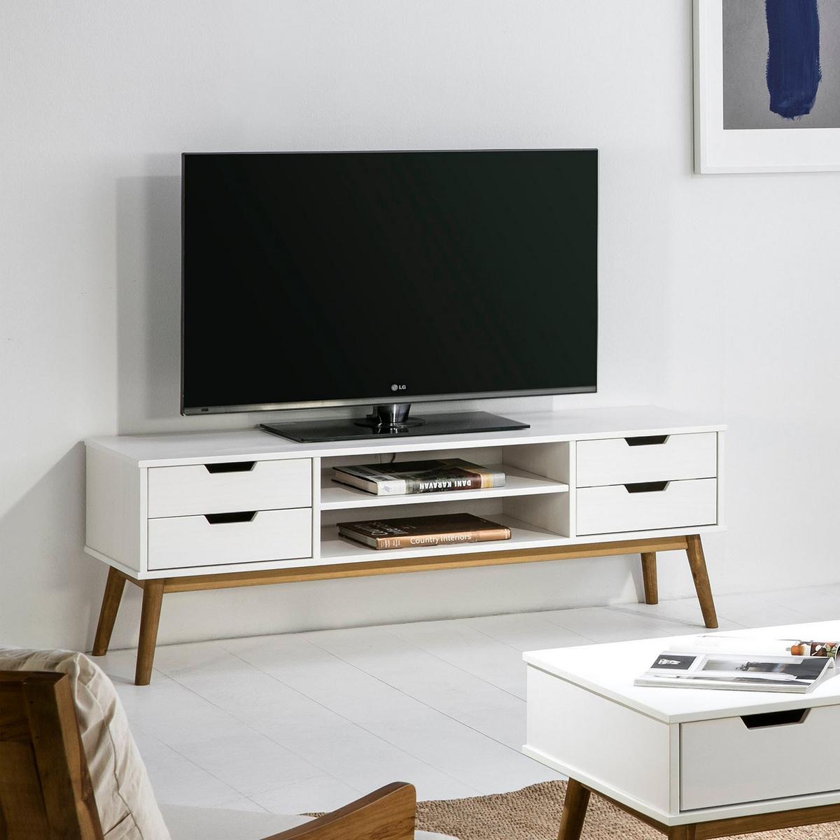 TV-ELEMENT Baku 1 Tür 2 Schubladen Weiß - Weiß, Holz (140/52/40cm) - VS Venta-stock