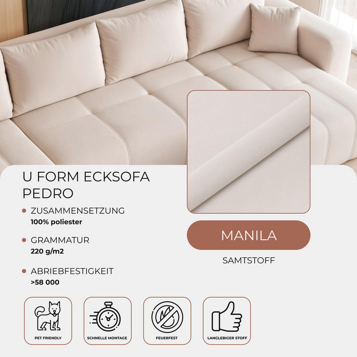 WOHNLANDSCHAFT PEDRO mit Schlaffunktion und Bettkasten Creme - Creme, Holzwerkstoff/Textil (318/79/145cm) - Idohome