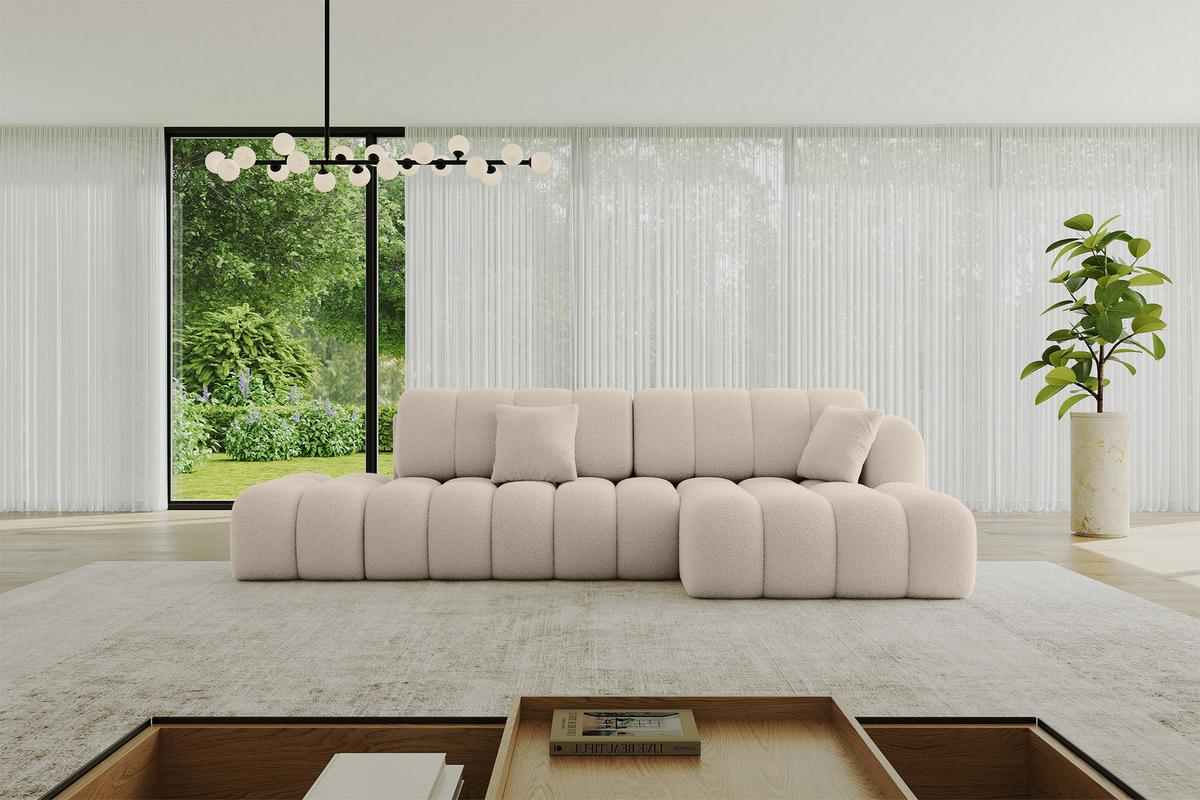 ECKSOFA mit Schlaffunktion Ottomane RECHTS OLEA-L2 321x164x75 Dunkelbeige Bouclé - Hellbraun/Schwarz, Holzwerkstoff/Kunststoff (164/321cm) - ALTDECOR