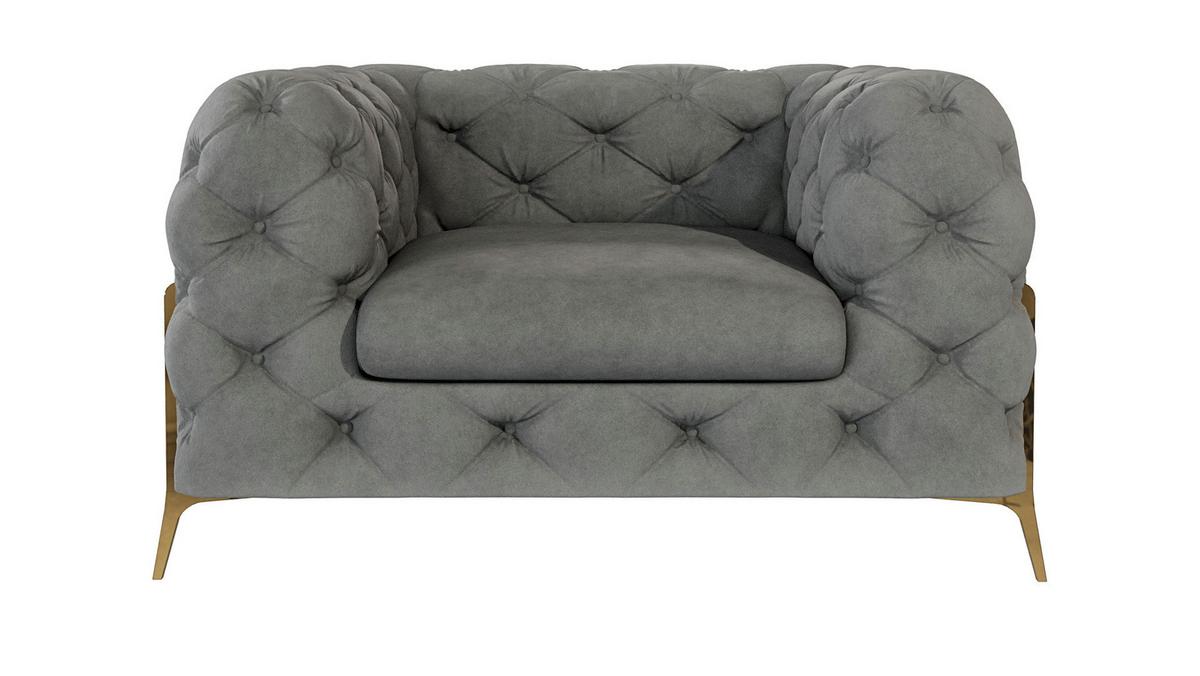 CHESTERFIELD-SESSEL Lexi Grau Samt - Goldfarben/Grau, Holz/Textil (125/75/100cm) - S-Style Möbel