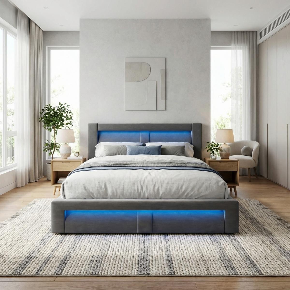 BETT 180x200 cm Grau Samt - Grau, Textil (180/200cm) - Urban Meuble