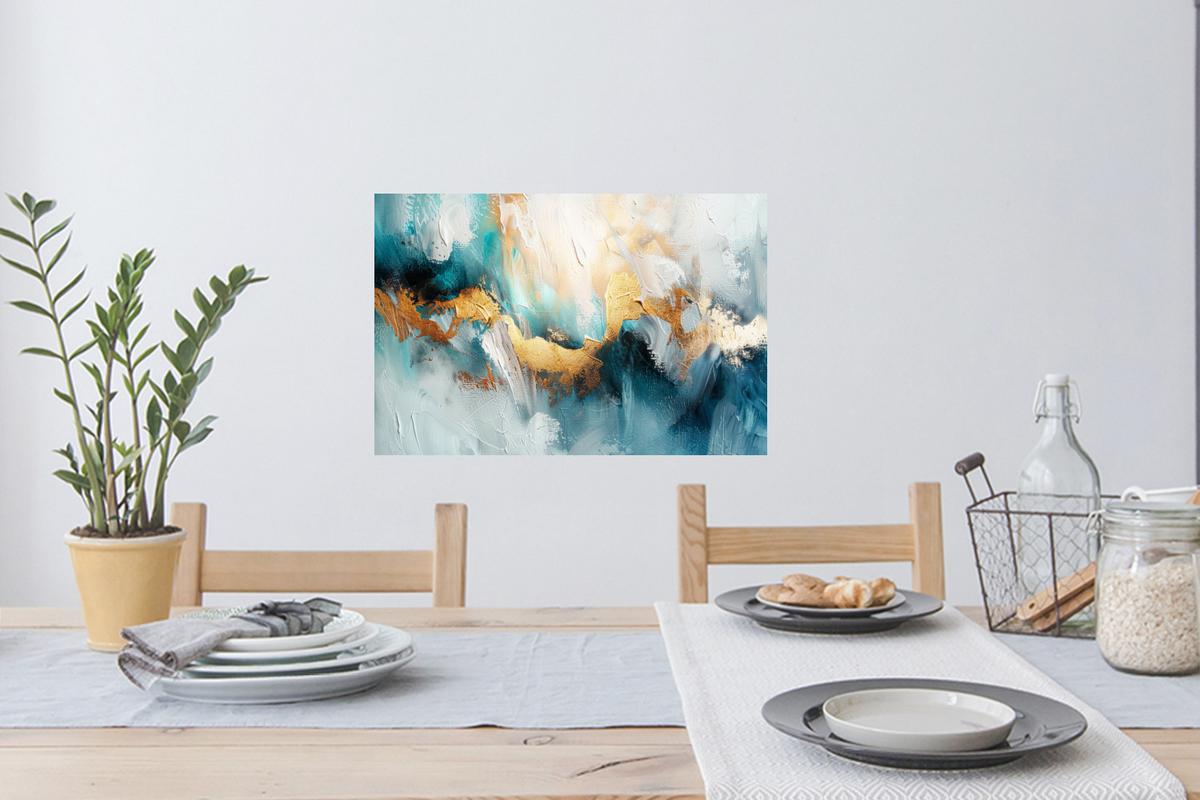 WANDTATTOO Abstrakt - Kunst - Gold - Blau Deko Wohnzimmer 60x40 cm - Petrol, Kunststoff (60/40/0.1cm) - MuchoWow