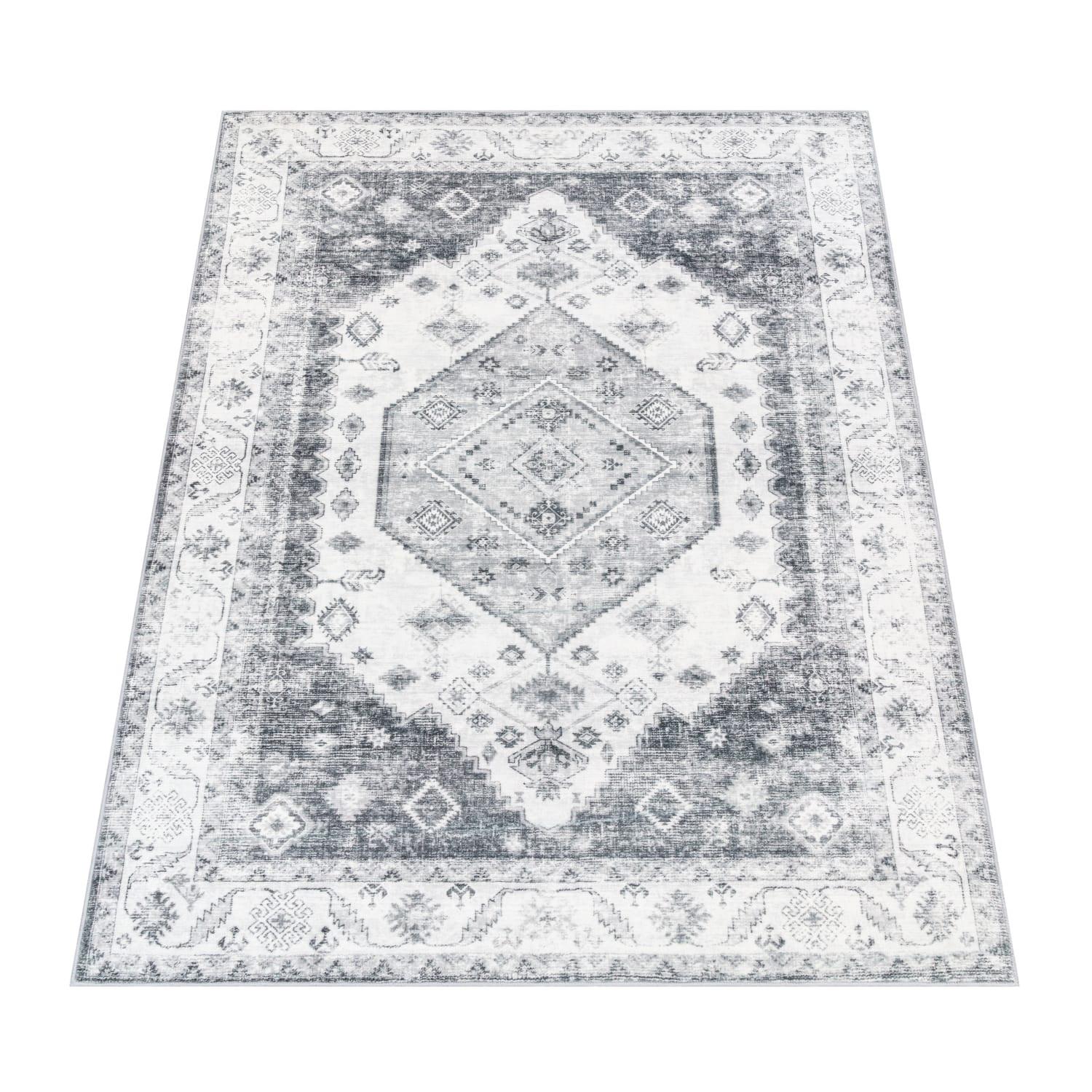 KURZFLORTEPPICH Waschbar, im Vintage-Stil, aus Polyester, Grau, 120 x 160 cm - Grau, Textil (120/160cm) - KADIMA DESIGN