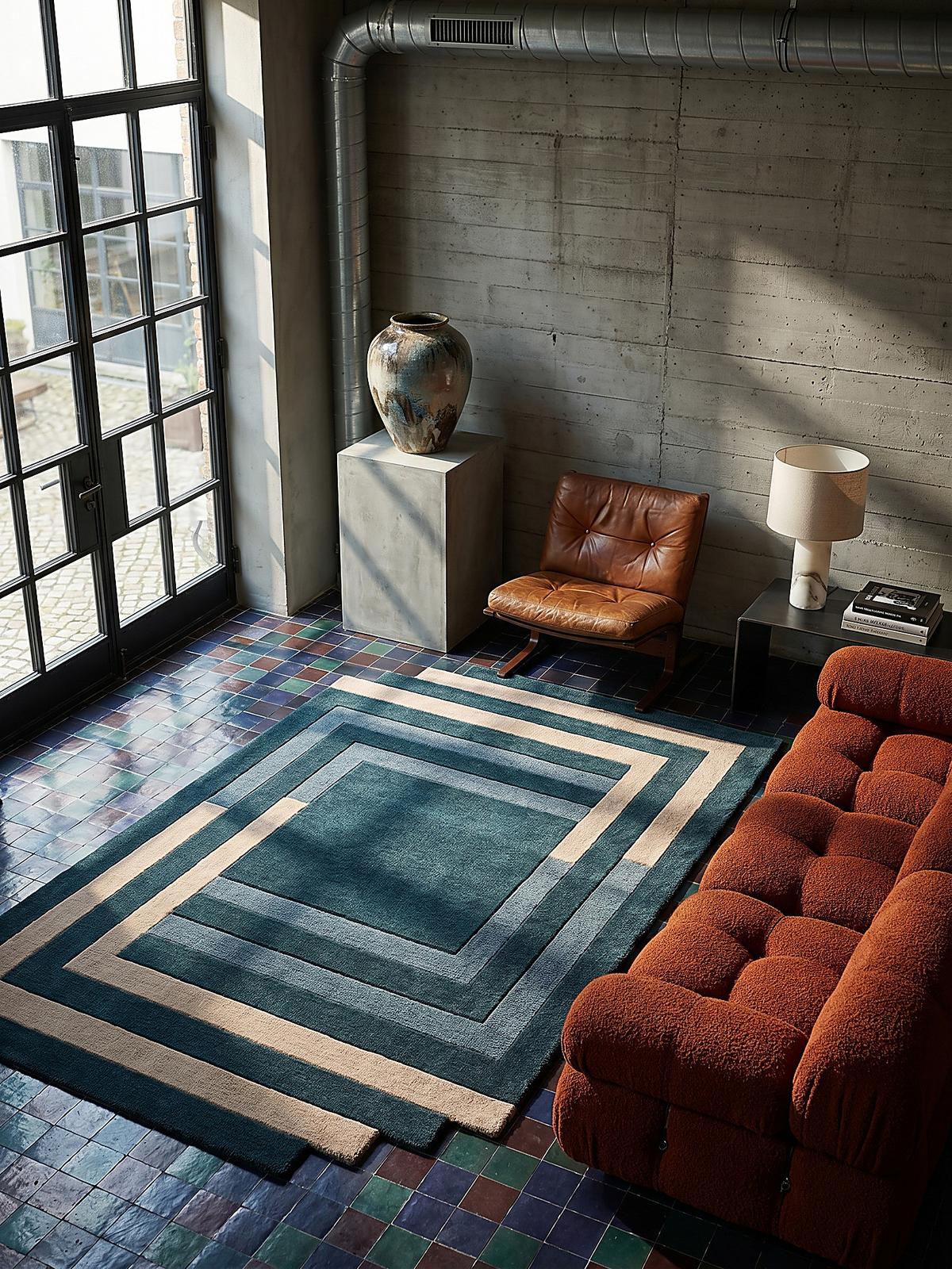WOLLTEPPICH HALLEIN, geometrisch, Türkis-Beige, 120 x 180 cm - Grün, Textil (180/120cm) - KADIMA DESIGN