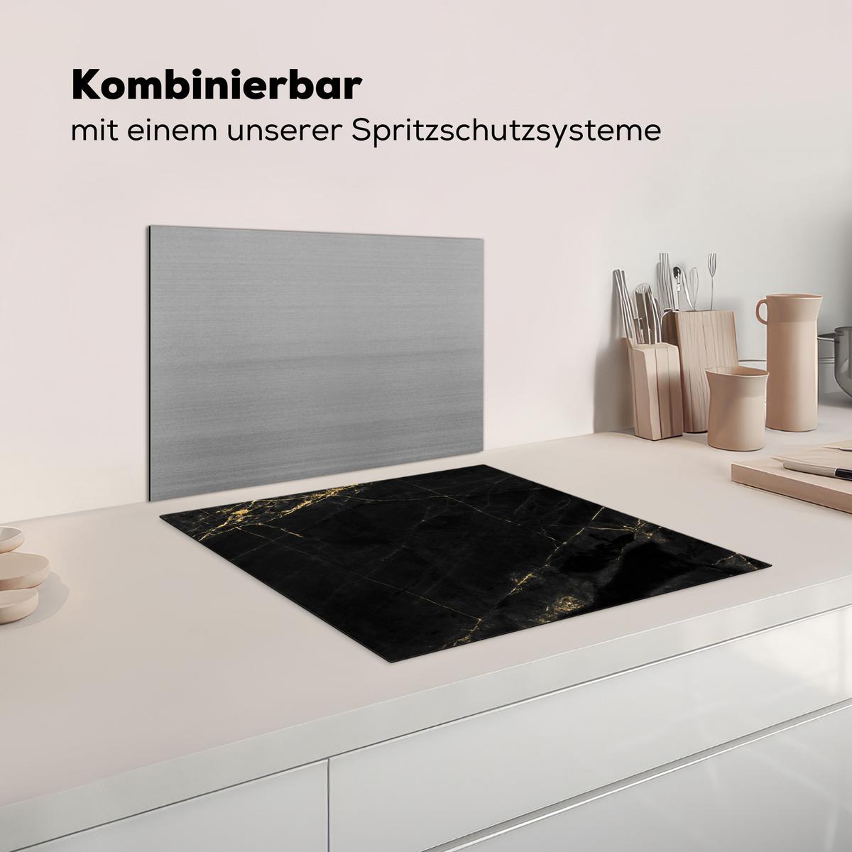 HERDABDECKPLATTE Marmor - Schwarz - Gold - Chic - Marmoroptik - Design Herdabdeckung Induktionsfeld 60x52 cm - Schwarz, Kunststoff (60/52/0.2cm) - MuchoWow