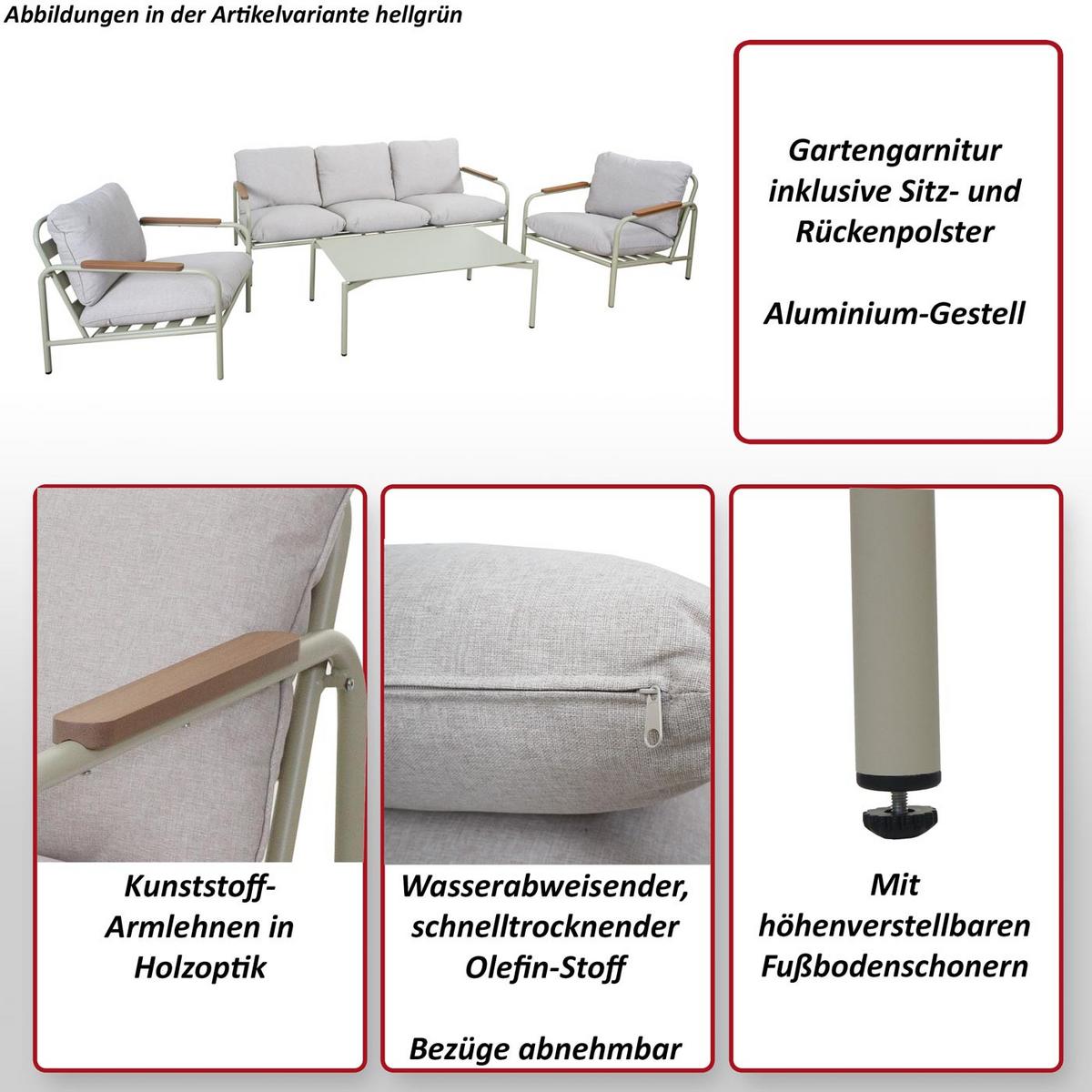 GARTENGARNITUR Rot, Beige 1x 3-Sitzer Gartenbank, 2x Sessel und 1x Tisch-Set - Beige/Rot, Metall - MCW
