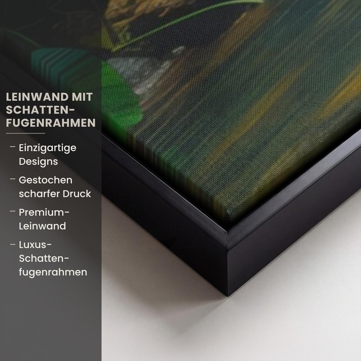 LEINWAND Bilder mit Rahmen - Wasserfall - Dschungel - Sonne - Grün - Natur - 120x80 - Grün, Textil (120/80cm) - MuchoWow