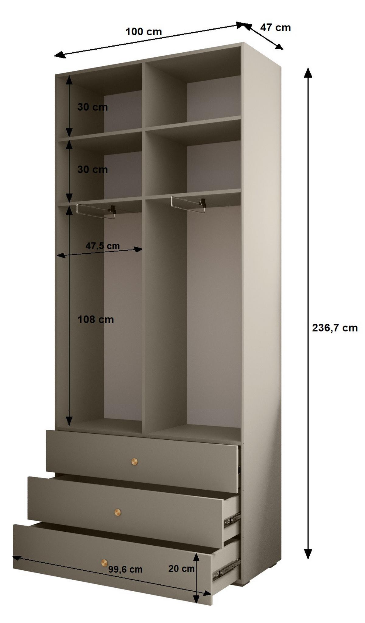 DREHTÜRENSCHRANK 236.7/100/47 2-türig - Schwarz, Holz/Metall (100/236.7/47cm) - MÖBEL KRYSPOL