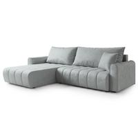 ECKSOFA FRIGA Hellgrau Velours-Stoff mit Schlaffunktion - Hellgrau, Holz (283/185cm) - MASSENO