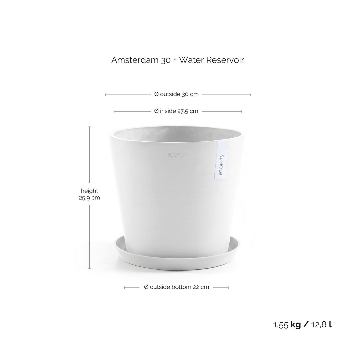 BLUMENTOPF mit Wasserreservoir Amsterdam 30/25,9 cm Weiß - Weiß, Kunststoff (30/25.9cm) - Ecopots