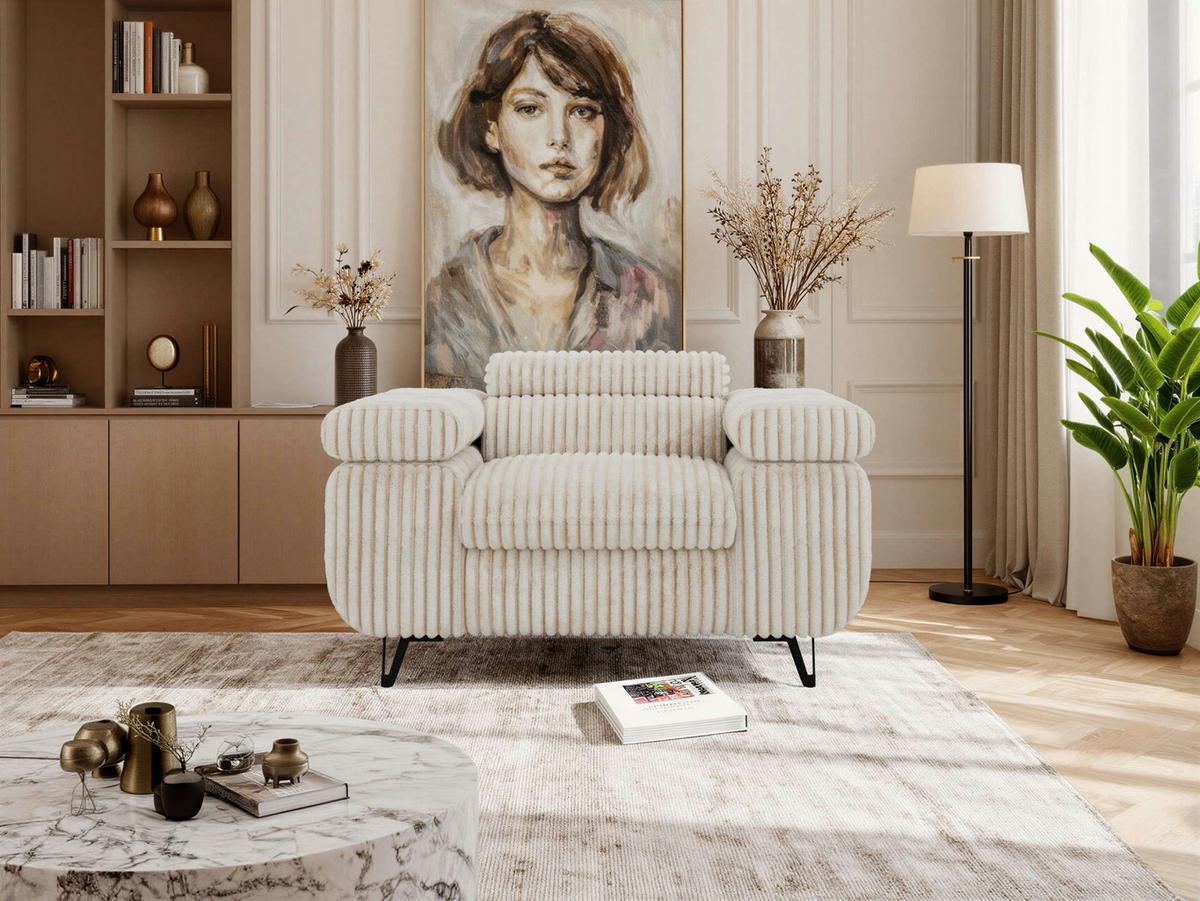 SESSEL PETER 1 - Beige Cord - Beige/Creme, Textil/Metall (126/76/99cm) - MKS