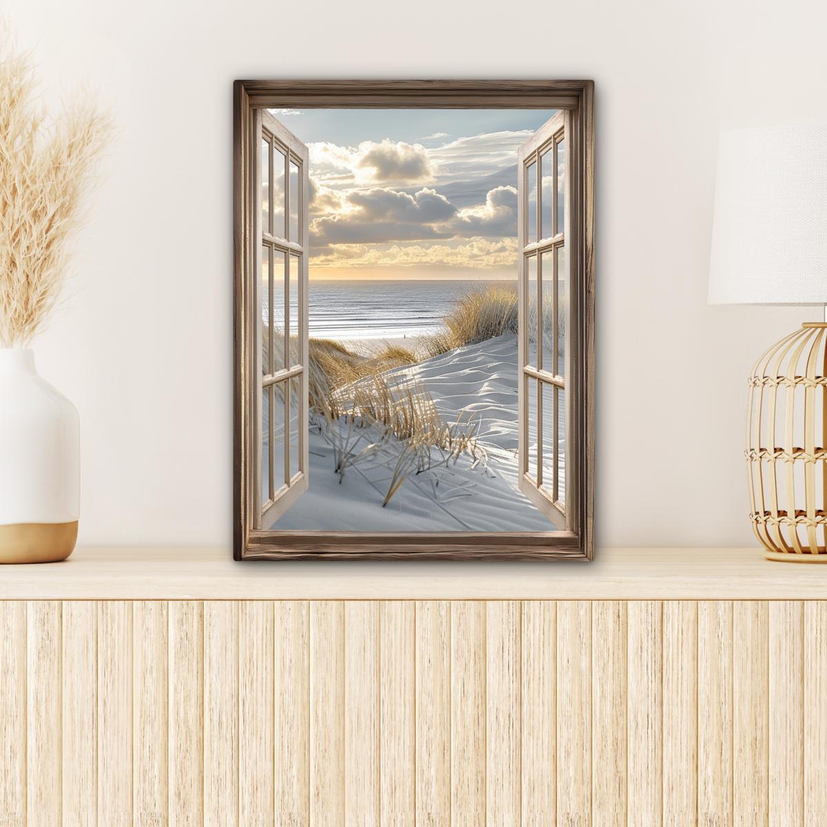 LEINWANDBILD Ausblick - Strand - Dünen - Meer - Natur Room Decor 30x40 cm - Sandfarben, Textil (30/40cm) - MuchoWow