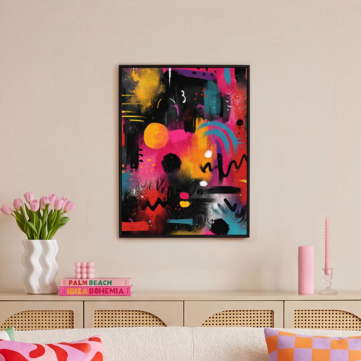 LEINWAND Bilder mit Rahmen - Farbflächen - Formen - Bunt - Abstrakt - 60x80 - Pink, Textil (60/80cm) - MuchoWow