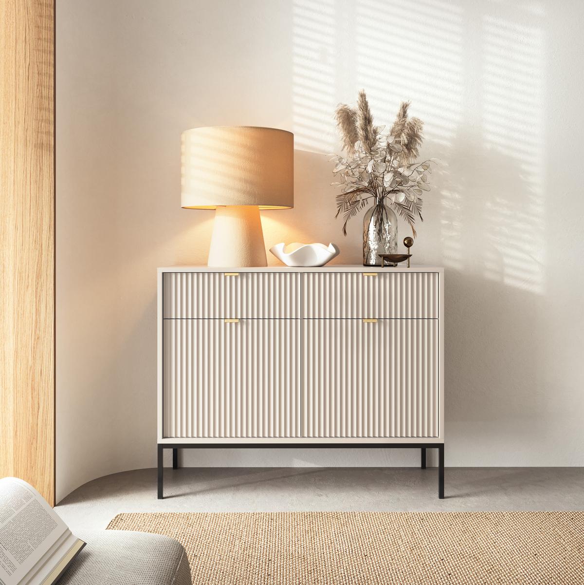 SIDEBOARD STELLARE 104/83/39cm mit 2 Schubladen 2 Türen Kaschmir - Kaschmir/Goldfarben, Holzwerkstoff (104/83/39cm) - MASSENO