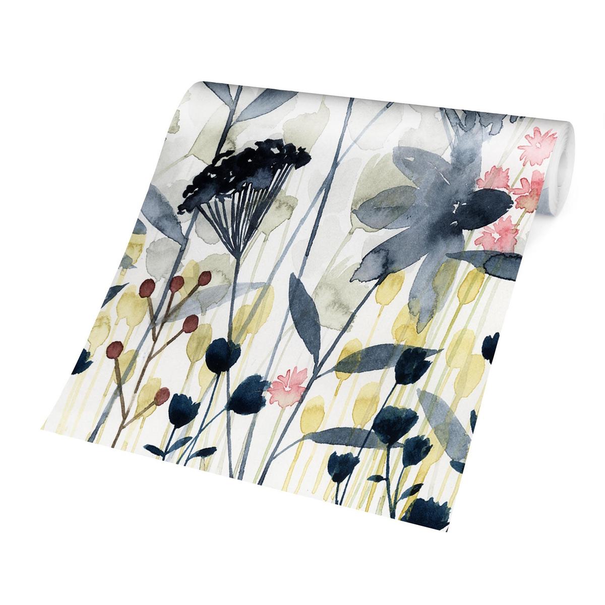 FOTOTAPETE Wildblumen Aquarell I 432/290 cm - Weiß, Papier (432/290cm) - Bilderwelten
