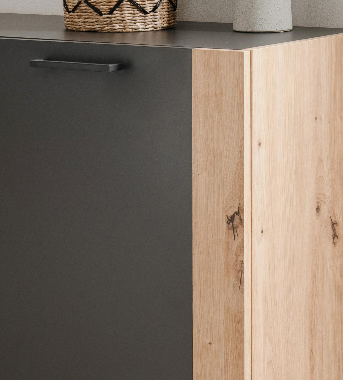 KOMMODE grau, Artisan Eiche 89 x 85 cm, Sideboard 2-türig - Anthrazit/Schwarz, Holzwerkstoff/Kunststoff (89/85/34.5cm) - Furn.Design