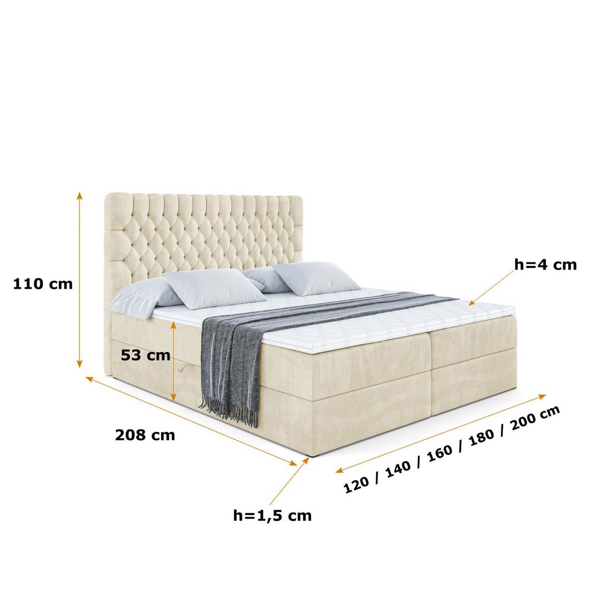 BOXBETT mit Matratze H3 und Lattenrost - SERENE - 140x200 Beige - Beige, Holzwerkstoff (140/200cm) - ALTDECOR