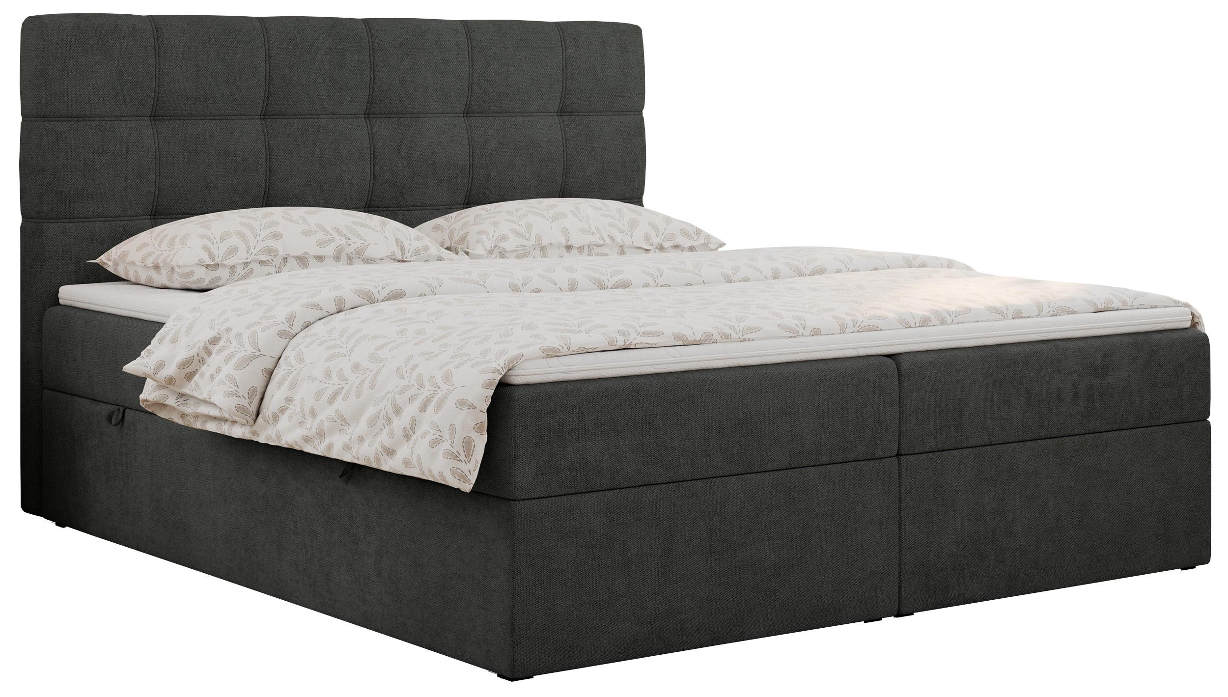 BOXBETT ERNI 140/200 - Dunkelgrau Strukture - H4 - Dunkelgrau, Holz/Textil (140/200cm) - MKS